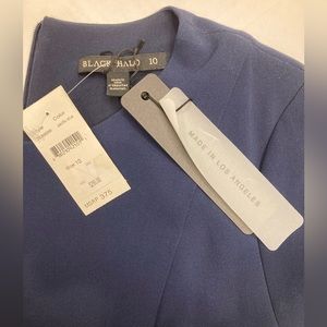 Black Halo Babylon Sheath Dress Bell Sleeve Jewel Neck  Inked Blue Navy.